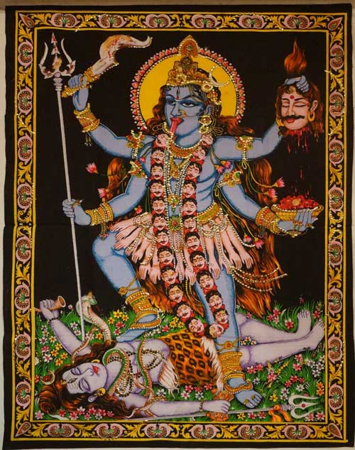 ผ้ายันต์ พระแม่กาลีปราบมาร ขนาดใหญ่มหึมา ใหญ่บานเท่าประตู ยาวเมตรกว่า ปักเลื่อมทอง 