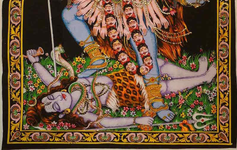 ผ้ายันต์ พระแม่กาลีปราบมาร ขนาดใหญ่มหึมา ใหญ่บานเท่าประตู ยาวเมตรกว่า ปักเลื่อมทอง 