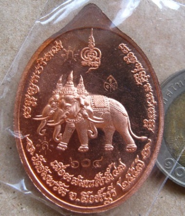 เหรียญเลื่อนบารมี หลวงพ่อจรัล วัดอัมพวัน จ สิงห์บุรี เนื้อทองแดงฝังพลอย หมายเลข604 พิเศษ