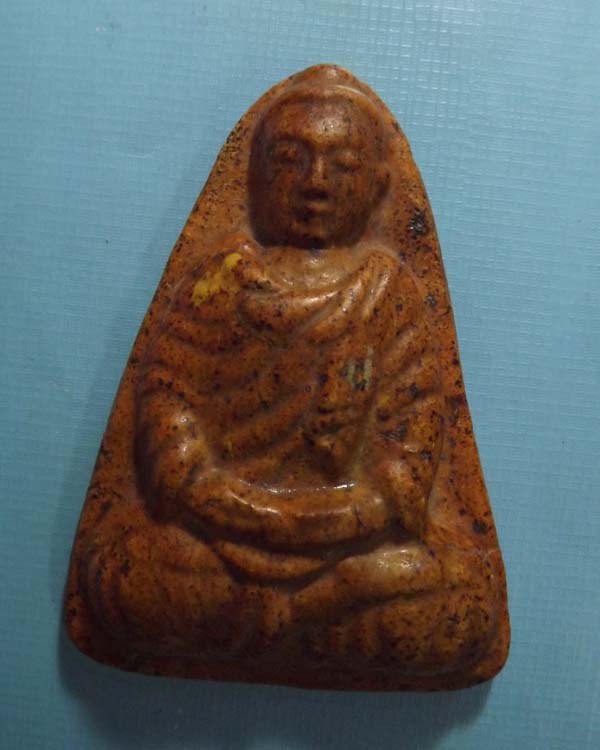 พระบูชา ปางตรัสรู่ เนื้อดินเคลือบ หลัง3หลุม หลวงพ่อขอม วัดไผ่โรงวัว ปี2500