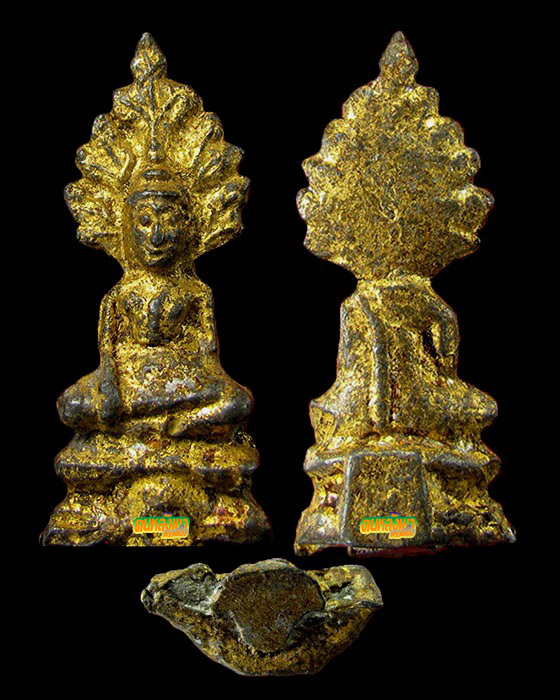 พระปรกโพธิ์ กรุวัดเลียบ เนื้อชินเงิน ปิดทองเก่าเดิมจากกรุ