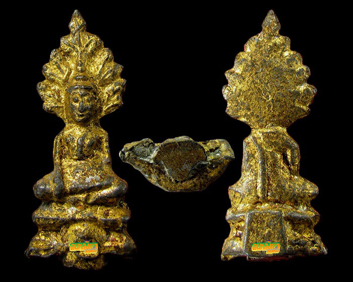 พระปรกโพธิ์ กรุวัดเลียบ เนื้อชินเงิน ปิดทองเก่าเดิมจากกรุ