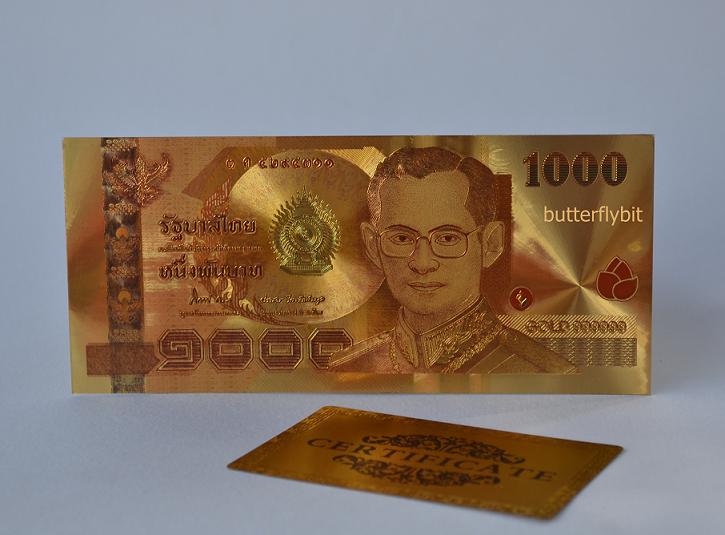 เคาะเดียว ......ธนบัตรที่ระลึก 1000 color ทองคำ 24K 99.9% pure +ใบรับรอง