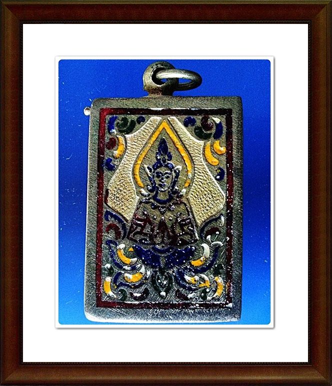 ตลับพระสมเด็จ เงินลงยา ฝังพลอย ขาว-แดง