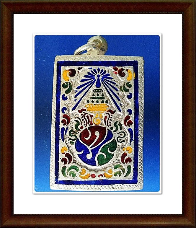 ตลับพระสมเด็จ เงินลงยา ฝังพลอย ขาว-แดง