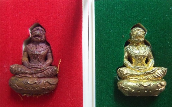 หนุมานมหาปราบคุมพล เนื้อทองแดงเถื่อน+เนื้อทองระฆัง ก้นอุดผง ฝังพลอย จีวร 