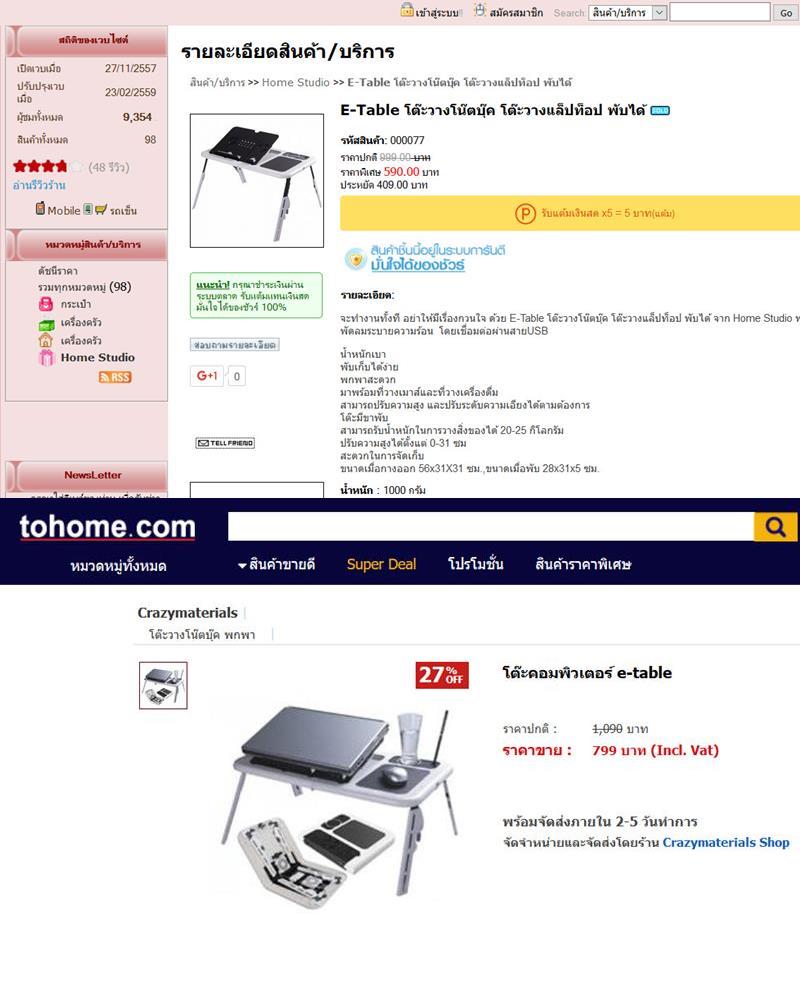 โล็ะสต็อกถูกๆ เคาะเดียว (320 บาท) E - Table โต็ะวางโน็ตบุคเอนกประสงค์