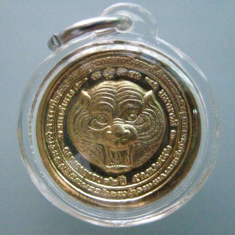  เหรียญกลมหลังเสือ เนื้อไมครอนทอง ปี 52 หลวงพ่อเพี้ยน เลี่ยมพร้อมใช้ 