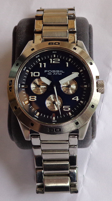 นาฬิกา FOSSIL โครโนกราฟ ของแท้ หน้าปัดน้ำเงินเข้มสีสวย หลักตัวเลขนูน พร้อม3วงเข็มเล็ก