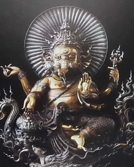 ภาพพิมพ์องค์พระพิฆเนศ`(BronZ) ขนาด A4 ลายเซ็นสดท่านอาจารย์เฉลิมชัย โฆษิตพิพัฒน์ **02**