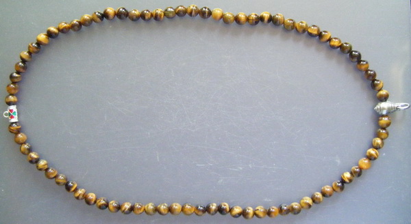 สร้อยหินตาเสือ(ไทเกอร์อาย) แขวนพระได้2องค์ หน้า-หลัง เม็ดหินตาเสือขนาด 8 ม.ม. ความยาวสร้อย 24 นิ้ว