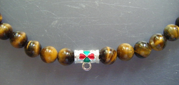 สร้อยหินตาเสือ(ไทเกอร์อาย) แขวนพระได้2องค์ หน้า-หลัง เม็ดหินตาเสือขนาด 8 ม.ม. ความยาวสร้อย 24 นิ้ว