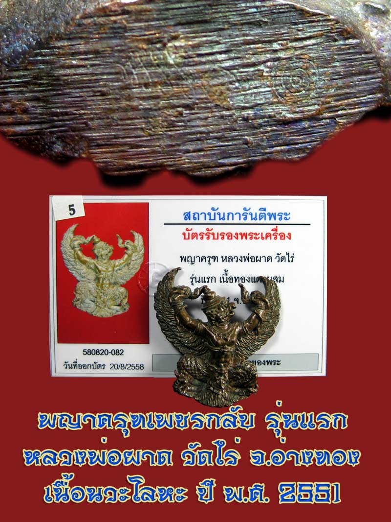 (15) พญาครุฑ รุ่น 1 (เนื้อนวโลหะ) หลวงปู่ผาด วัดไร่ อ่างทอง พ.ศ.2551