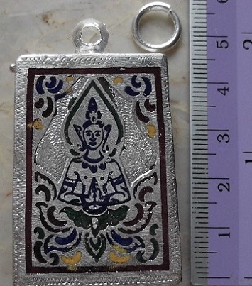 ตลับเงินลงยา ล้อมเพชร ใส่พระสมเด็จ  เคาะเดียว 