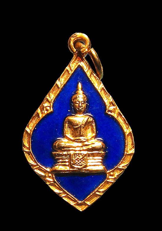 เหรียญดอกจิก กะไหล่ทองลงยา หลวงพ่อโสธร ปี 2527 สีน้ำเงิน