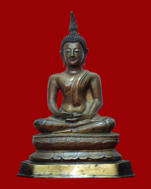 พระบูชา5นิ้ว สมัยรัชกาล ก้นดินไทย เนื้ออมแดง พิมพ์สมาธิ