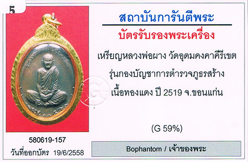 เหรียญภูธร(พิธีกริ่งปัญจาคีรี) หลวงพ่อผาง วัดอุดมคงคาคีรีเขตต จ.ขอนแก่น 2519 สภาพสวยมาก+เลี่ยมทอง
