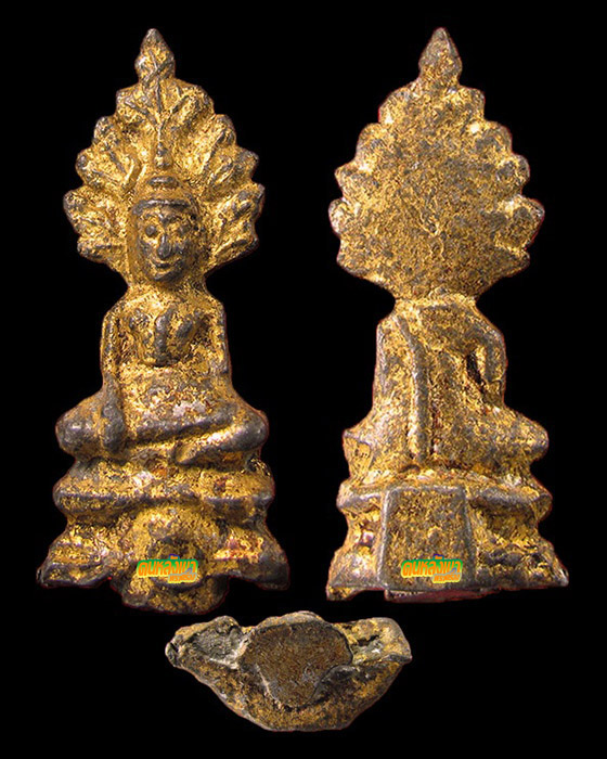 พระปรกโพธิ์ กรุวัดเลียบ เนื้อชินเงิน ปิดทองเก่าเดิมจากกรุ