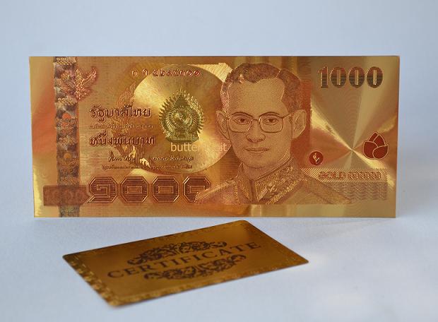 ธนบัตรที่ระลึก 1000 บาท Coler ทอง 24K 99.9% pure +ใบรับรอง