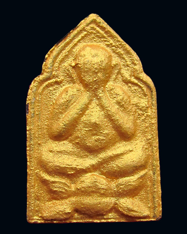 พระปิดตาห้าเหลี่ยม เนื้อดำทาทอง หลวงปู่บัว ถามโก วัดศรีบุรพาราม รุ่น ที่ระลึกหล่อรูปเหมือน ปี ๒๕๔๑