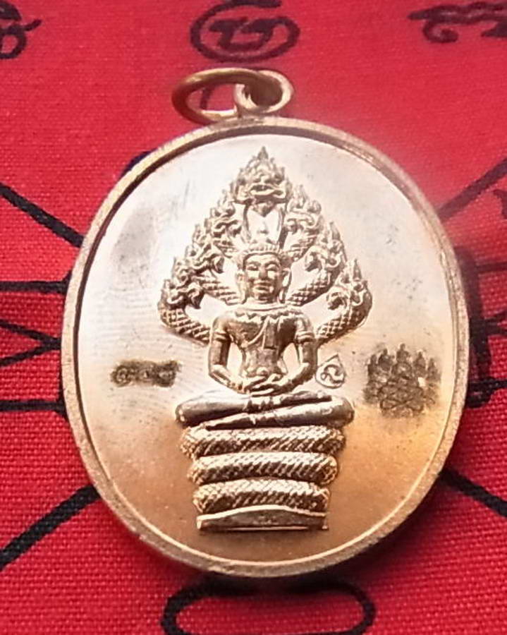 เหรียญพระนาคปรก ไตรมาส ๕๑ หลวงพ่อสาคร วัดหนองกรับ ระยอง เนื้อทองแดงผิวไฟ เลขสามหลัก ๗๐๔ พร้อมกล่องเด