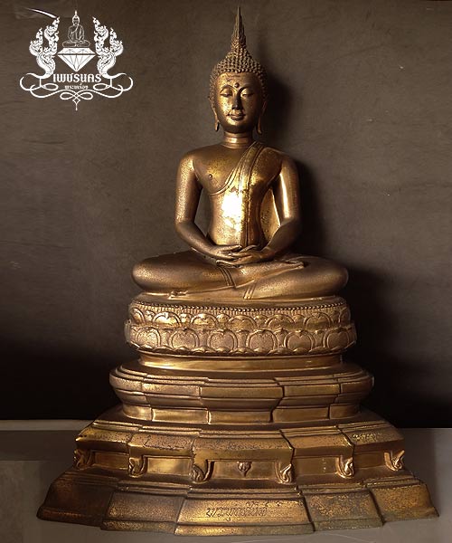  +++ พระบูชาพระพุทธสิหิงค์ วัดบางพลีใหญ่กลาง ปี 2529 เนื้อโลหะ หน้าตัก 9 นิ้ว +++