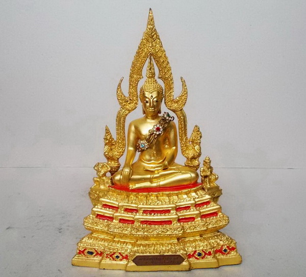 พระพุทธชินราช จ.พิษณุโลก หน้าตัก 3 นิ้ว เนื้อโลหะปิดทอง ซุ้มถอดได้ ตอกเลขไทย