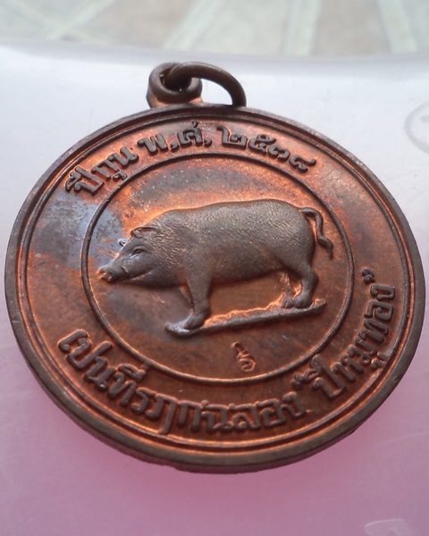 เหรียญหมู 2 หน้า หลวงพ่อสาคร วัดหนองกรับ ปี 2538 ทองแดงสวยๆครับ