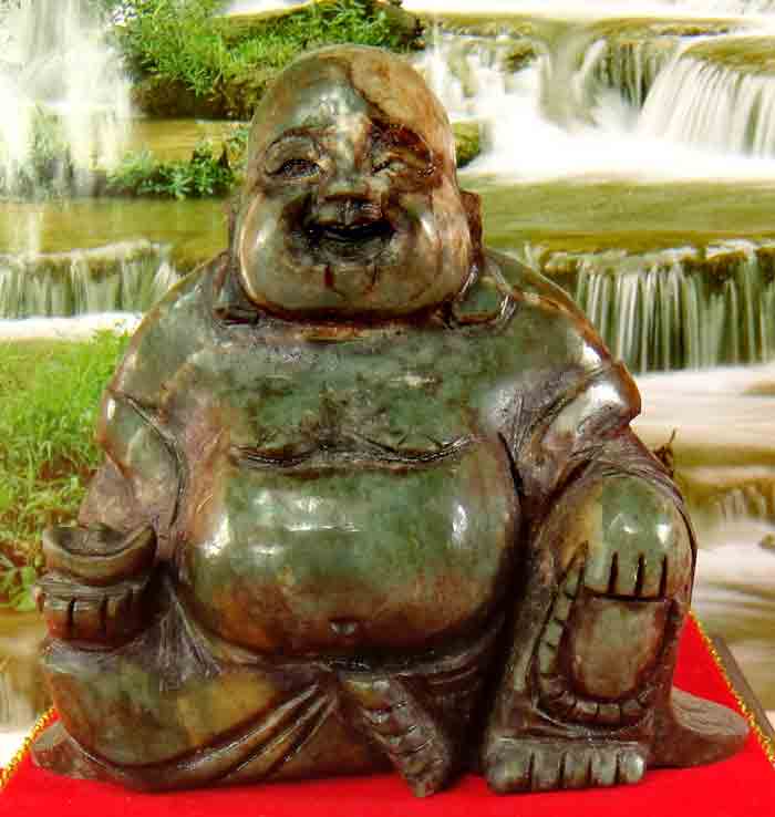 ***พระสังกัจจายน์ เทพเจ้าแห่งโชคลาภ เนื้อหินหยกสีเขียวอมเทาเข้มขลัง ทำพิธีและนำเข้าจากจีน ขนาดหน้าตั