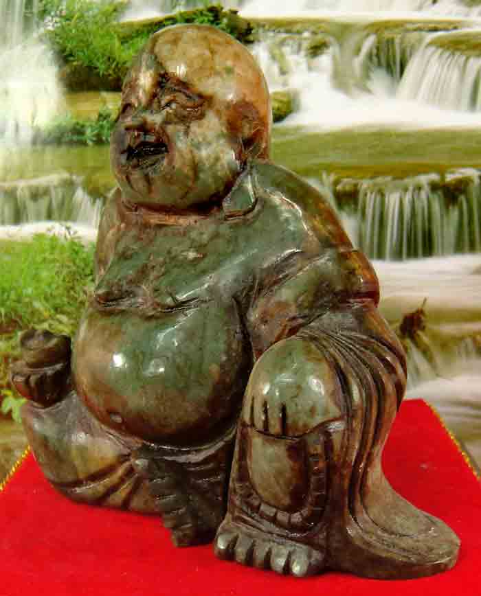 ***พระสังกัจจายน์ เทพเจ้าแห่งโชคลาภ เนื้อหินหยกสีเขียวอมเทาเข้มขลัง ทำพิธีและนำเข้าจากจีน ขนาดหน้าตั