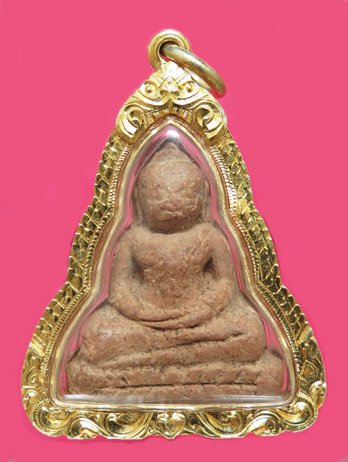 หลวงพ่อโต กรุบางกระทิง พิมพ์สมาธิ พร้อมกรอบเงินแท้ชุบทอง