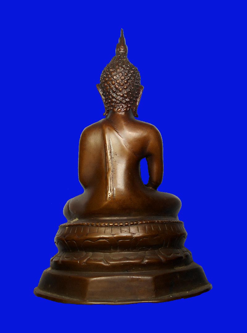 พระบูชารัชกาล (ปลาย) ปางสมาธิ บัวสองชั้น พระเกศเปลวเพลิง ก้นอุดดินไทย เนื้อทองเหลือง