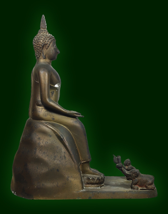 พระบูชา รัชกาล ปางป่าเลไลย์ ตามุก เนื้อทองเหลือง ผิวหิ้ง ขี้ยุงเพียบ