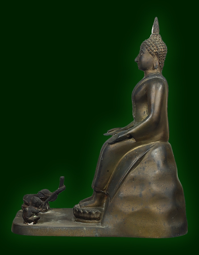 พระบูชา รัชกาล ปางป่าเลไลย์ ตามุก เนื้อทองเหลือง ผิวหิ้ง ขี้ยุงเพียบ