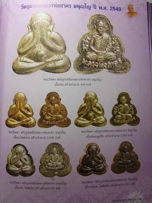 พระปิดตาหลังรูปเหมือน เนื้อนวะโลหะ ไม่ตัดปีก ปี 2549 สร้าง 180  องค์  ประสบการณ์เพียบสำหรับรุ่นนี้ 