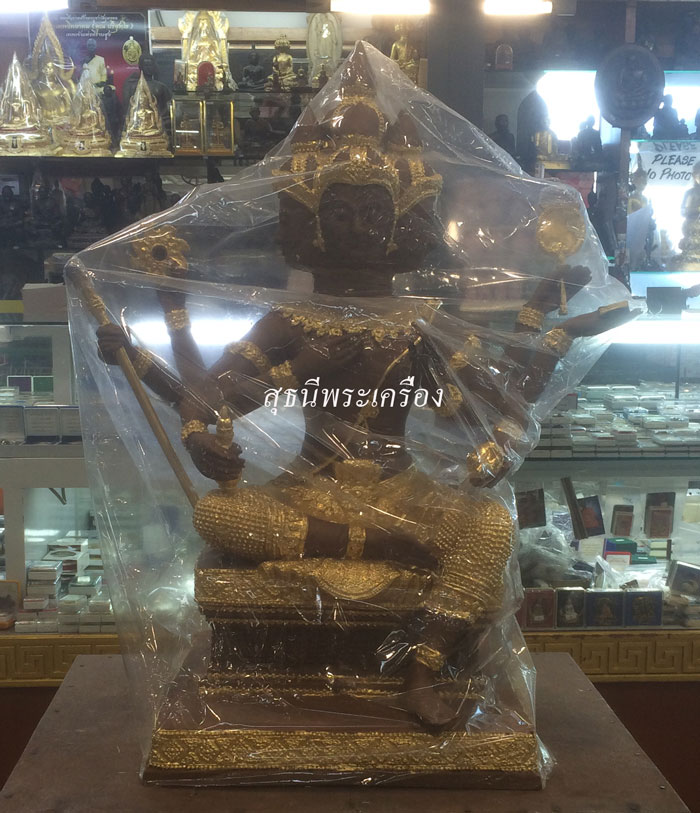 วัดแก้วแจ่มฟ้า ท้าวมหาพรหมมหาเทพ-มหาลาภ 12 นิ้วเนื้อโลหะรมมันปูปิดทองบางส่วน
