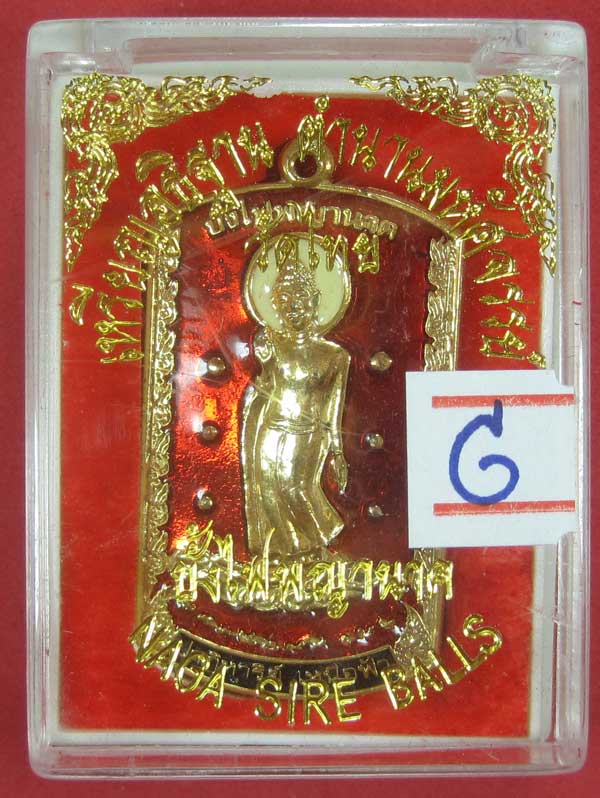 วัดใจเหรียญอธิฐานตำนานมหัศจรรย์วัดไทยเมืองบั้งไพพญานาค อ.โพนพิสัย จ.หนองคาย ปางลีลาลงยา 3 สีหน้าหลัง