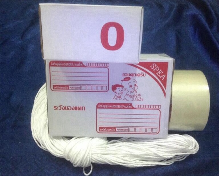 280 บาท@@--///ครบเซ็ต**--///กล่องไปรษณีย์ไดคัทสีขาว No. 0 ขนาด 11*17*6ซม. + เชือก เทปกาวใสม้วน