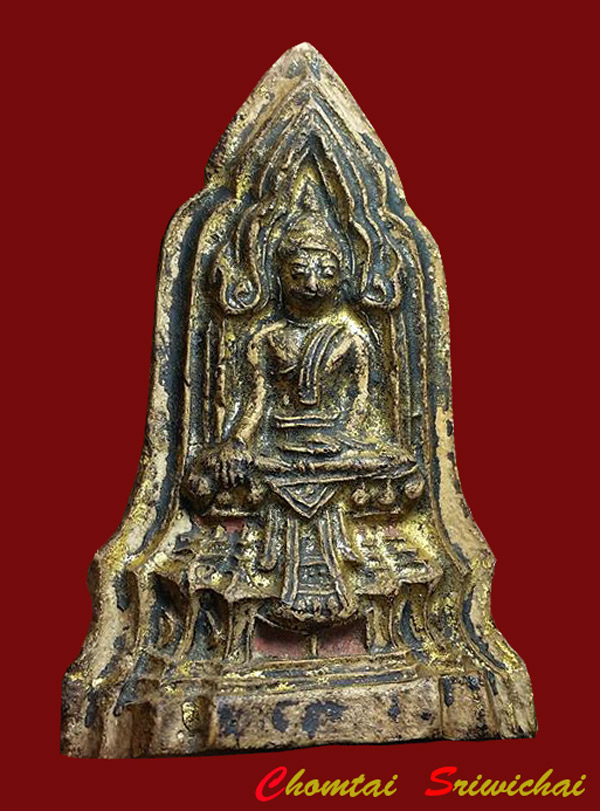 พระโคนสมอ พิมพ์เล็ก เนื้อดิน รัด ชาด ทองเดิมในกรุ