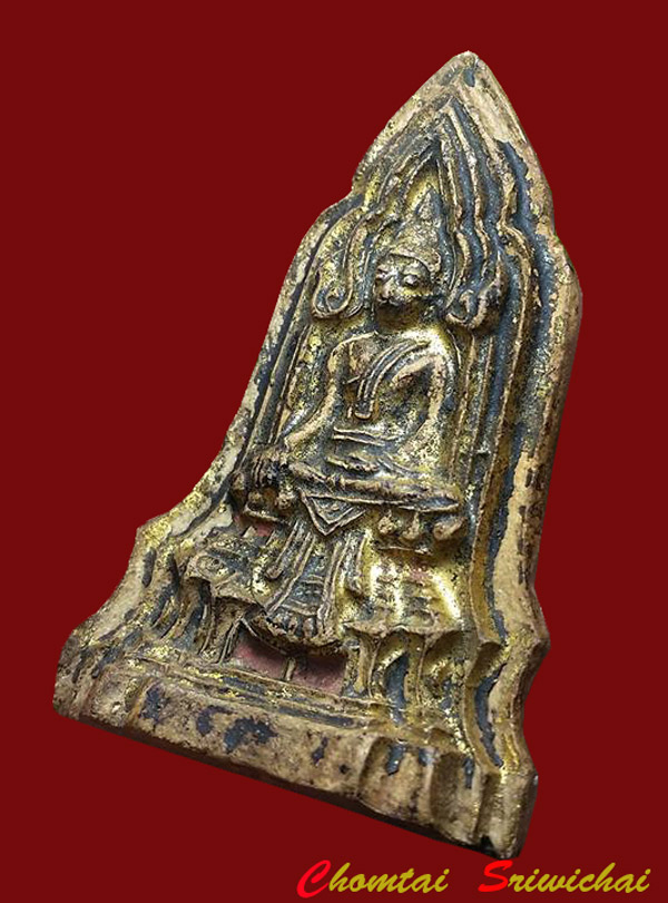 พระโคนสมอ พิมพ์เล็ก เนื้อดิน รัด ชาด ทองเดิมในกรุ