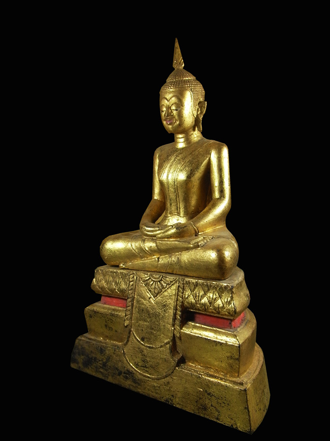 พระไม้บูชาสมัยอยุธยา พิมพ์สมาธิ ลงรักปิดทองทาชาด หน้าตัก 5 นิ้ว