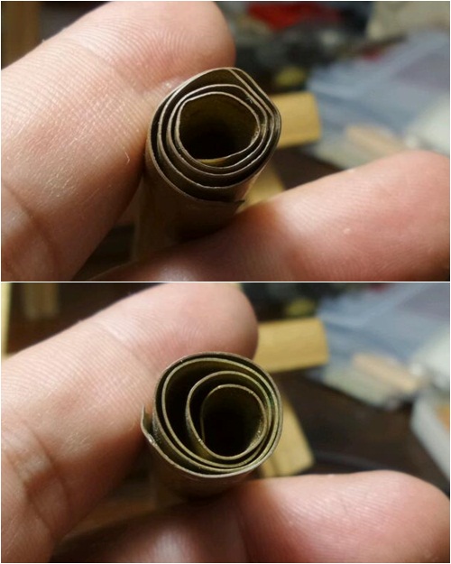 ตะกรุดโทนจารมือ เนื้อฝาบาตร หลวงพ่อตัด วัดชายนา จ.เพชรบุรี ตอกโค้ต "หลวงพ่อตัด" 3โค้ต