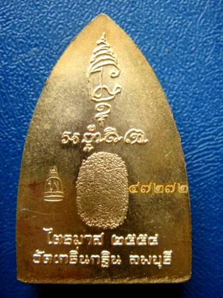 เหรียญปั๊มเตารีดหลังรอยนิ้วมือ หลวงพ่อเพี้ยน เนื้อทองผสมปลอกลูกปืน กล่องเดิม หมายเลข 47272 ครับผม