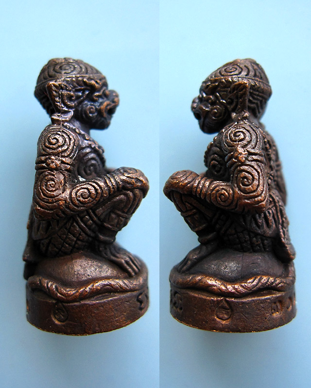 หนุมานมหาปราบไพรี หลวงปู่บัว ถามโก วัดศรีบุรพาราม จ.ตราด เนื้อทองแดงผสมสัมริด ก้นอุดผงผสมสีผึ้ง