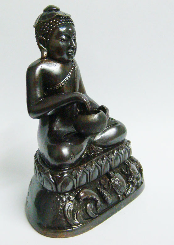 เลข ๙...พระบูชาอุปคุตแบ่งลาภ เนื้อโลหะผสม(รมมันปู) หน้าตัก 2 นิ้ว หลวงปู่คำบุ วัดกุดชมภู