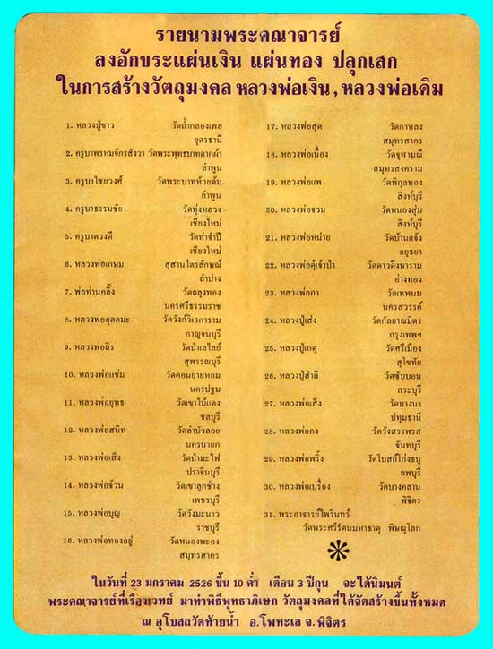  รูปเหมือนหลวงพ ่อเงิน วัดบางคลาน รุ่นช้างคู่ พิมพ์ใหญ่ เนื้อทองเหลือง ปี252 6 จ.พิจิตร
