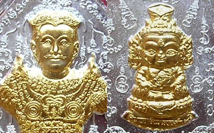 ขุนแผนนะหน้าทอง เนื้อสัมฤทธิ์ชุบ 2 กษัตริย์ครูบาสุบิน สุเมธโส no.882