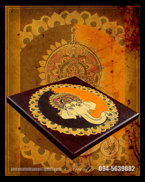 ภาพวาดพระพิฆเนศ สีอะคริลิค บนเฟรมผ้าใบ ขนาด 20 x 20 cm.