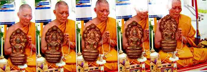 พระปรกใบมะขาม เนื้อทองแดง 5 องค์+รูปภาพหลังยันต์แดง 5 ภาพ หลวงพ่อสาคร วัดหนองกรับ ปลุกเสก ปี 2553  