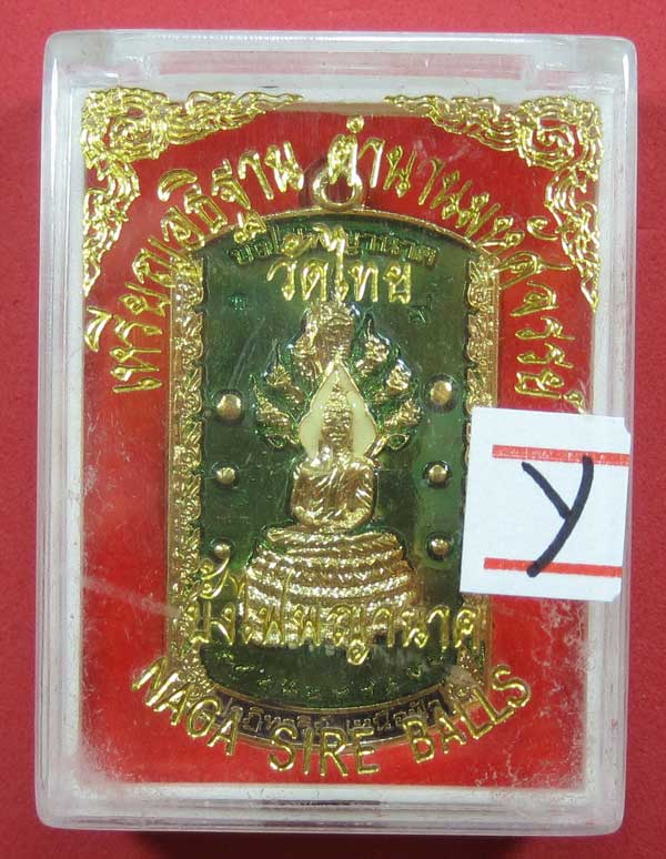 วัดใจเหรียญอธิฐานตำนานมหัศจรรย์วัดไทยเมืองบั้งไพพญานาค อ.โพนพิสัย จ.หนองคาย นาคปรกลงยา3 สีหน้า-หลัง